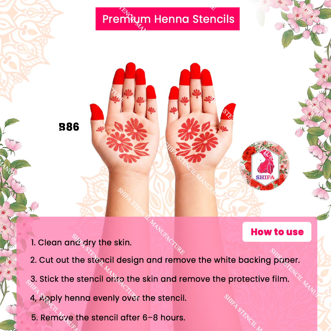 B86 (age 5 to 10) Daisy Bloom Delight double hand Henna Stencil
